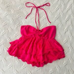 Hollister Pink Halter Neck Ruffle Top